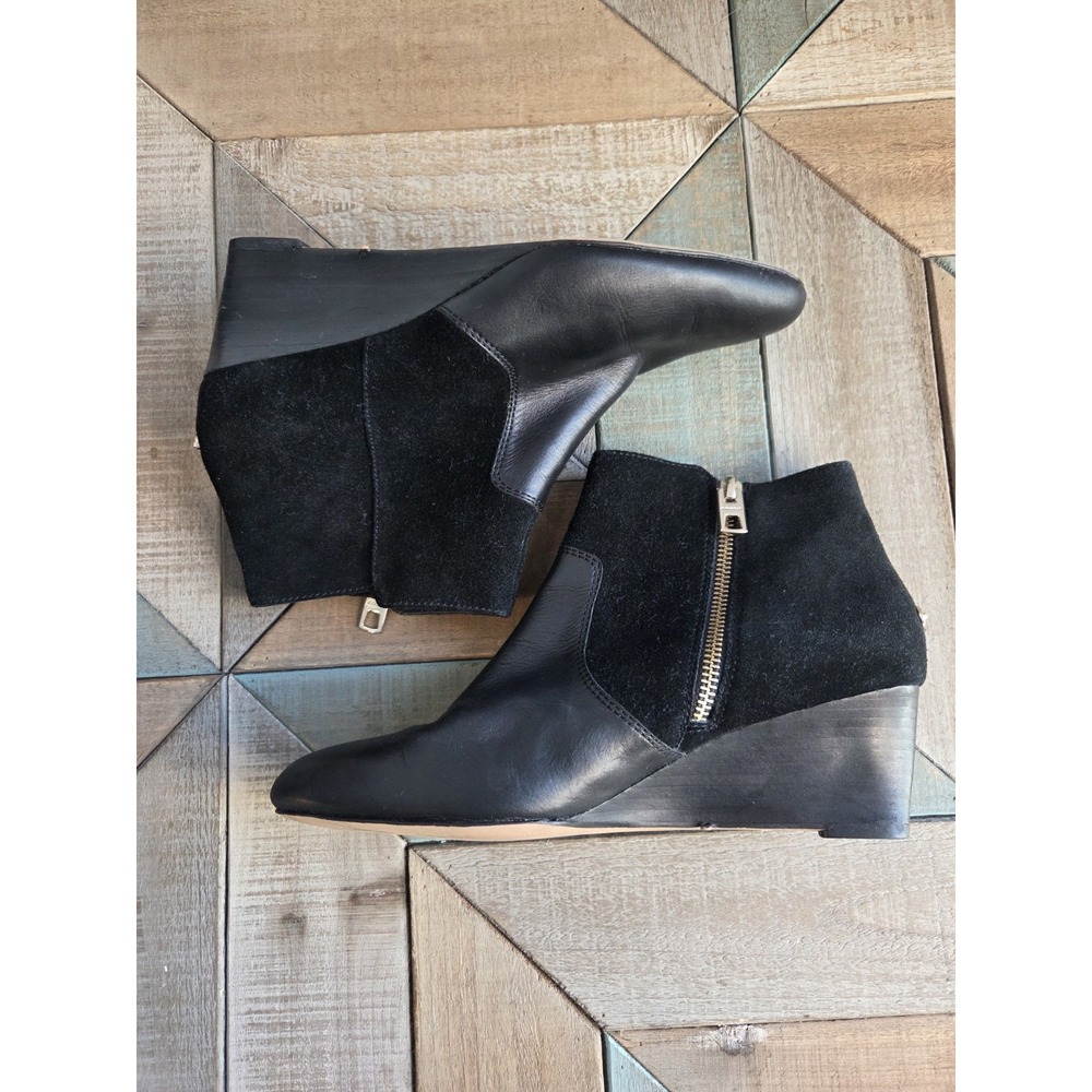 Coach "Mystic " black suede‎ and leather Ankle Wedge Bootie Side Zip size 8 B